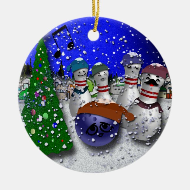 Bowling Christmas Carol Ceramic Tree Decoration (Front)