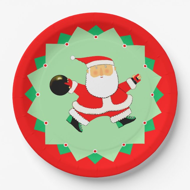 Bowling Christmas Holiday Party Paper Plate (Front)