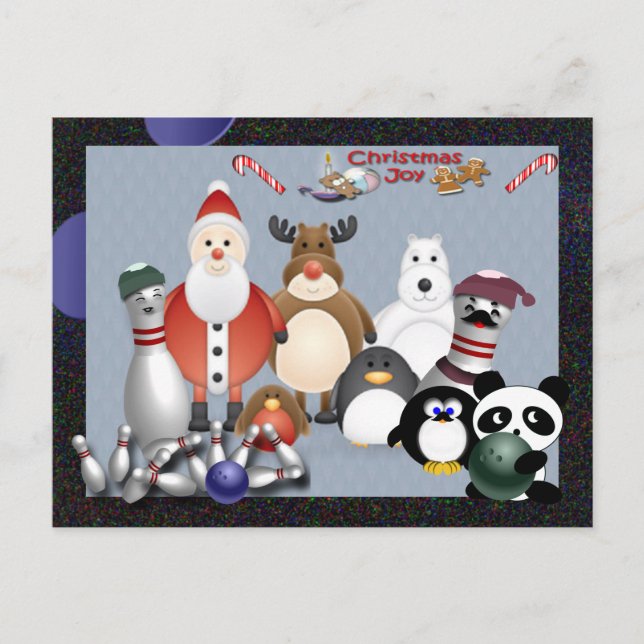 Bowling Christmas Holiday Postcard (Front)