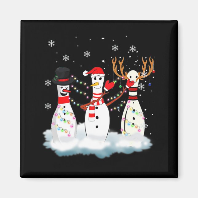 Bowling Christmas Pajama Lights Reindeer Santa Fun Magnet (Front)