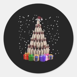 Bowling Christmas Tree Funny Xmas Matching Family Classic Round Sticker