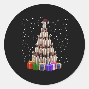 Bowling Christmas Tree Funny Xmas Matching Family Classic Round Sticker