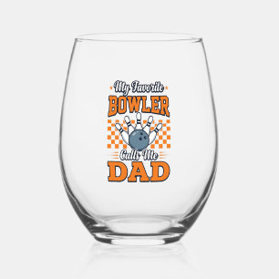 Bowling Dad Shirt My Favourite Bowler Calls Me Dad Stemless Wine Glass