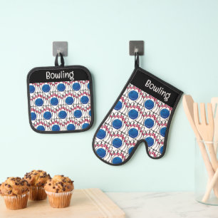 Bowling Design Oven Mitt and Pot Holders Oven Mitt & Pot Holder Set