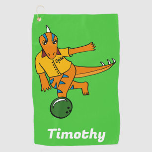 Bowling Dinosaur Cartoon Personalised Bowlers Golf Towel