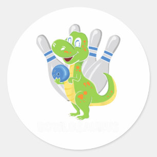 Bowling Dinosaur T-rex Bowlosaurus Player Party Ki Classic Round Sticker