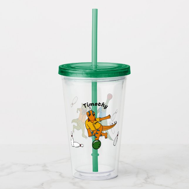 Bowling Dinosaurs Cartoons Personalised Bowlers Acrylic Tumbler (Front)