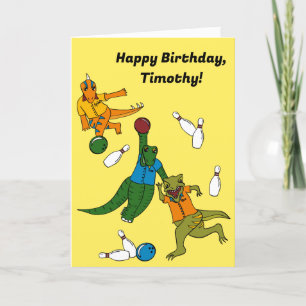 Bowling Dinosaurs Cartoons Personalised Bowlers Card