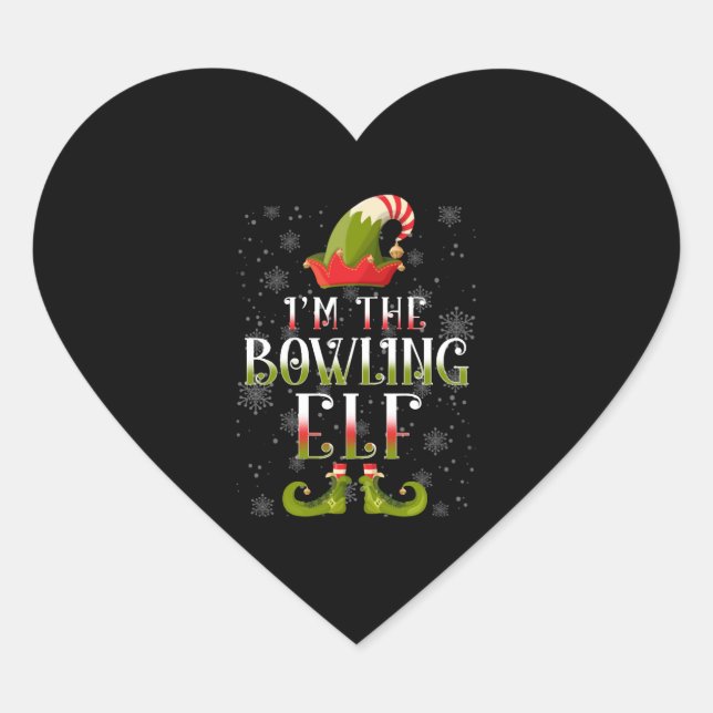 Bowling Elf Christmas Heart Sticker (Front)