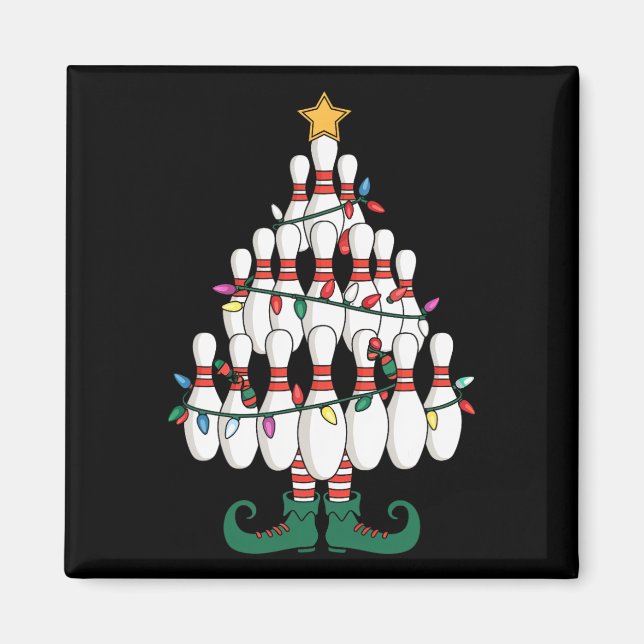 Bowling Elves Pin Strike Christmas Tree Lights Xma Magnet (Front)