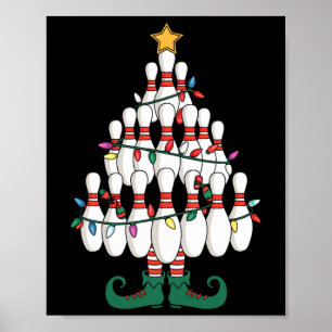 Bowling Elves Pin Strike Christmas Tree Lights Xma Poster