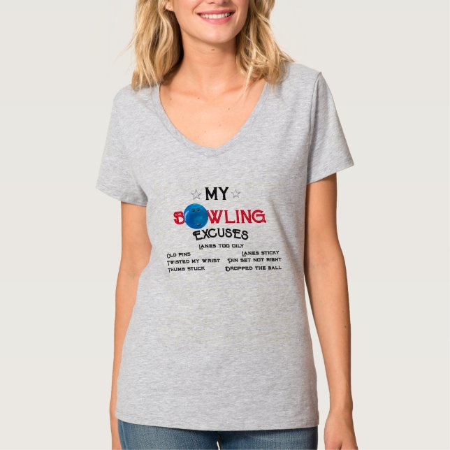 Bowling Excuses Women's Jersey V-Neck T-Shirt (Front)