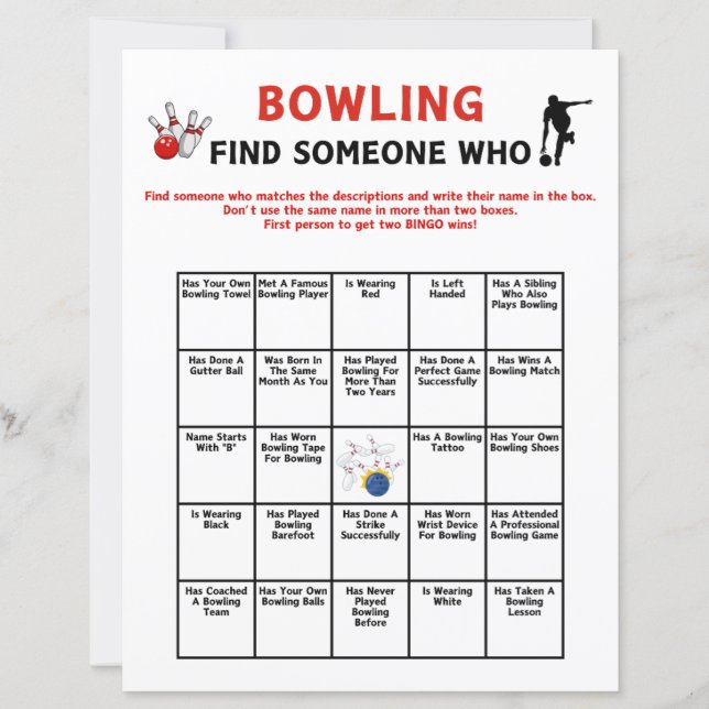 Bowling Find Someone Who Game (Front)