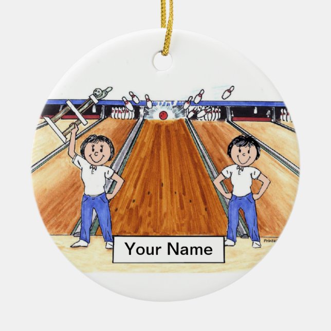 Bowling Friends - Female & Female Ceramic Tree Decoration (Front)