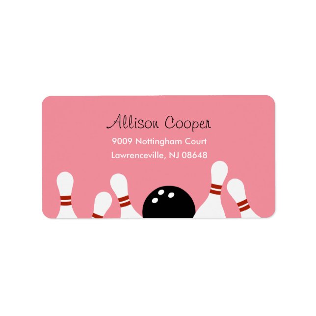 Bowling Fun Address Label (Pink) (Front)