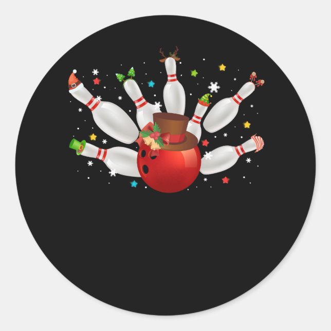 Bowling Game Christmas Bowler Santa Hat Merry Chri Classic Round Sticker (Front)