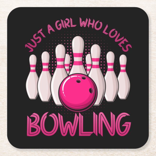 Bowling Gift For Girls Women Bowling Game Bowlers Square Paper Coaster (Front)