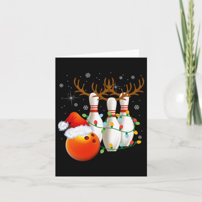 Bowling Gifts Christmas Bowling Santa Hat Christma Card (Front)