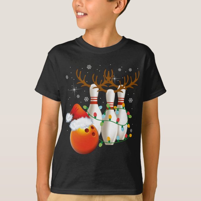 Bowling Gifts Christmas Bowling Santa Hat Christma T-Shirt (Front)