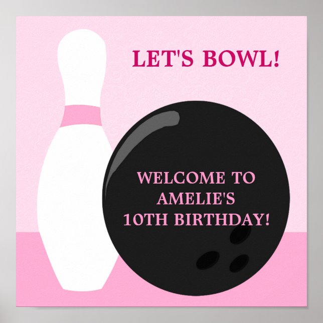 Bowling Girl Birthday Party Poster (Front)