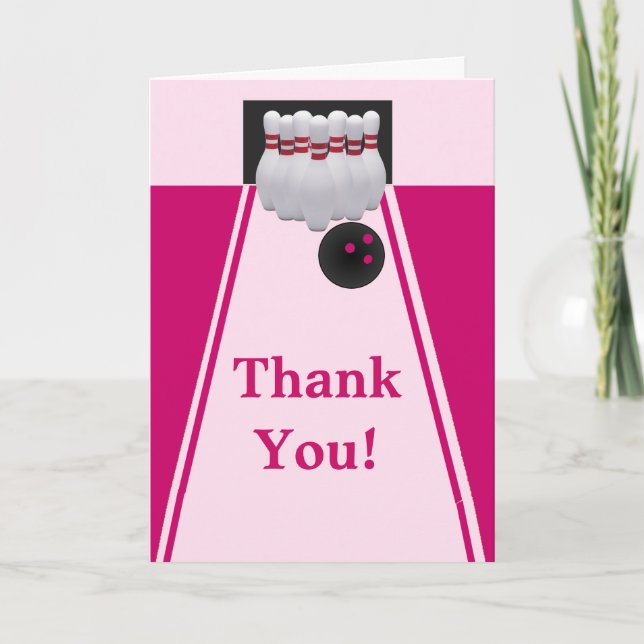Bowling Girl Birthday Thank You Card (Front)
