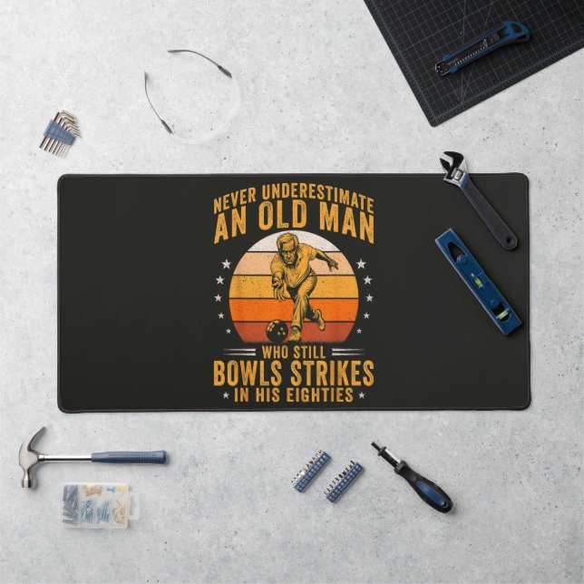 Bowling Grandpa 80th Birthday Desk Mat (Workstation)