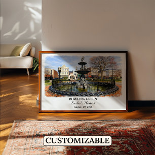 Bowling Green Kentucky Poster, Watercolor, Custom Poster