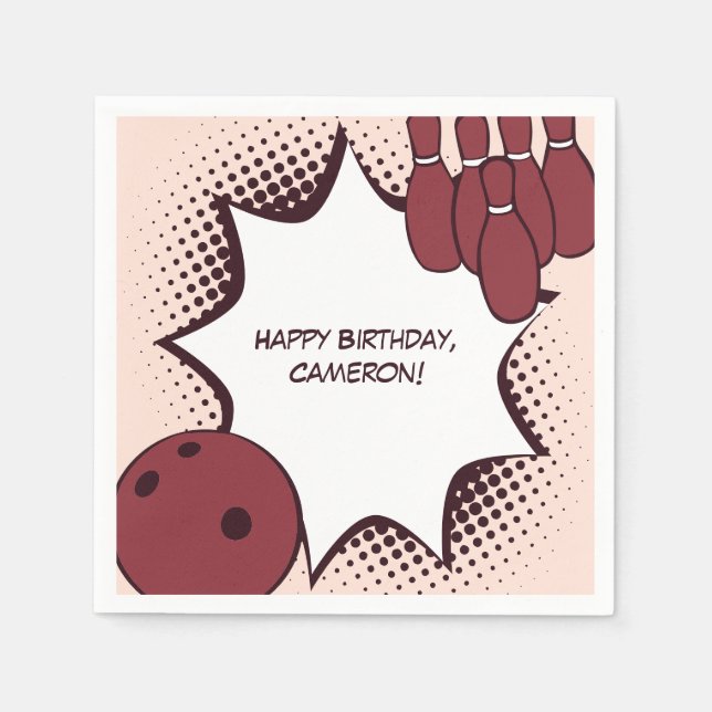 Bowling Happy Birthday Name Paper Napkin (Front)