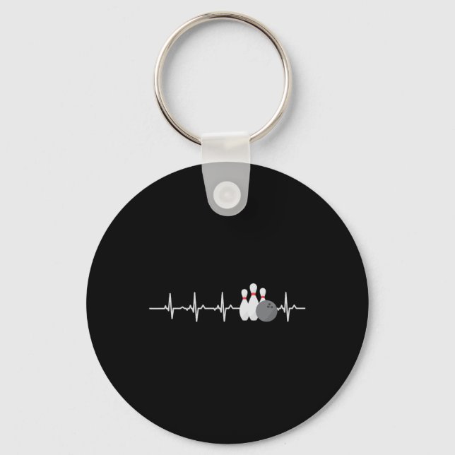 Bowling Heartbeat Funny Bowler League Team Gift Me Key Ring (Front)