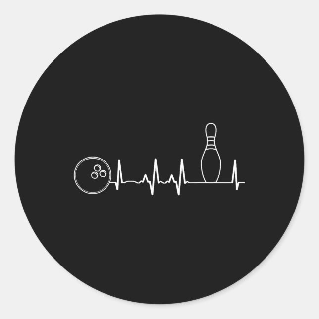 Bowling Heartbeat Graphic Funny Bowling Team Coach Classic Round Sticker (Front)