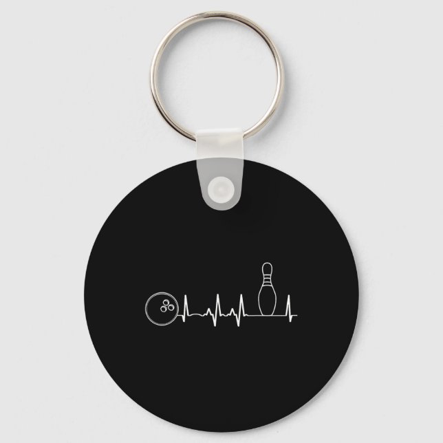 Bowling Heartbeat Graphic Funny Bowling Team Coach Key Ring (Front)