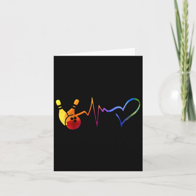 Bowling Heartbeat Tie Dye Colourful Bowling Game D Card (Front)