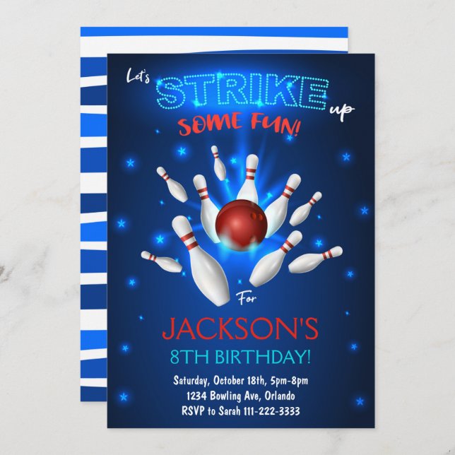 Bowling Invitation, Bowling Birthday Invite (Front/Back)