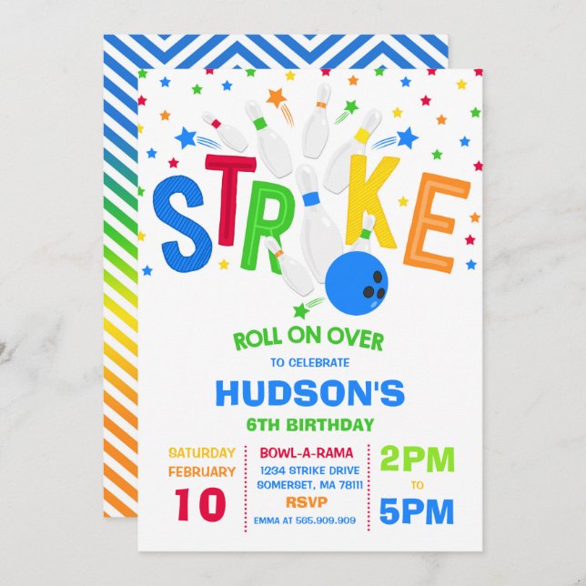 Bowling Invitation Bowling Birthday Party Strike (Front/Back)