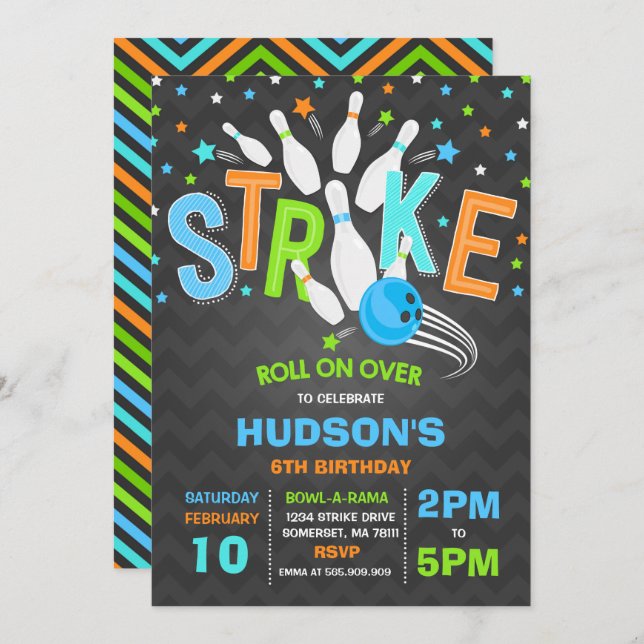Bowling Invitation Bowling Birthday Party Strike (Front/Back)
