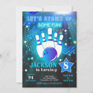 Bowling Invitation Glow Neon Boy Bowling Birthday