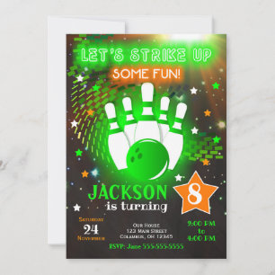 Bowling Invitation Glow Neon Boy Bowling Birthday