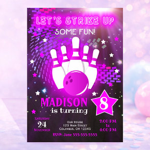 Bowling Invitation Glow Neon Girl Bowling Birthday