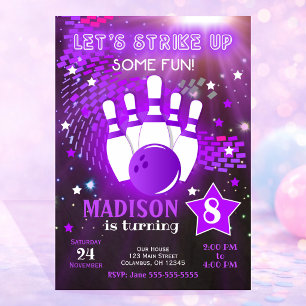 Bowling Invitation Glow Neon Girl Bowling Birthday