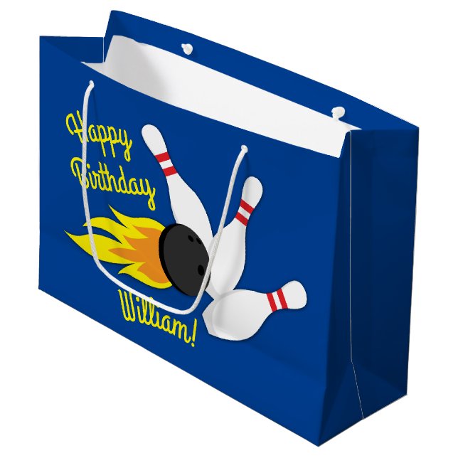 Bowling Kids Birthday Party Cute Sports  Large Gift Bag (Front Angled)