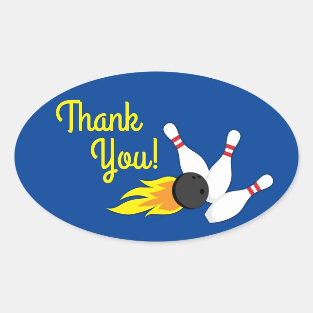 Bowling Kids Birthday Party Cute Sports Thank You Oval Sticker (Front)