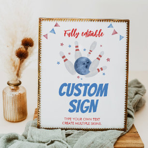 Bowling Kids Birthday Party Table Sign