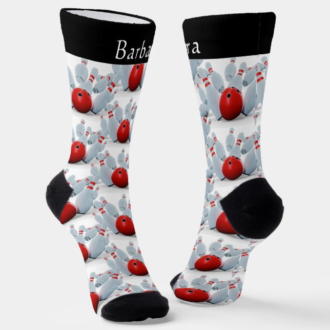 Bowling League Bowling Ball Bowling Pins Bowler Socks (Angled)