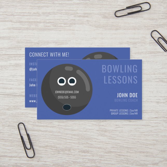 Bowling Lessons Business Card for Bowling Coaches (Front/Back In Situ)