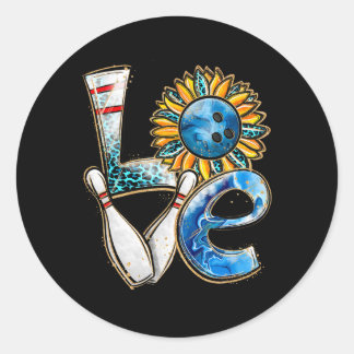 Bowling Love Sunflower Bowling Pin Matching Mens W Classic Round Sticker