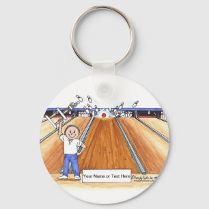 Bowling - Male Cartoon by PrintedPerfection.com Ke Key Ring