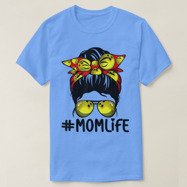 Bowling Messy Bun Proud Mom Baseball Scarf Sunshad T-Shirt (Design Front)