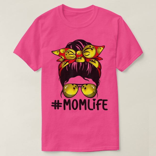 Bowling Messy Bun Proud Mum Baseball Scarf Sunshad T-Shirt (Design Front)