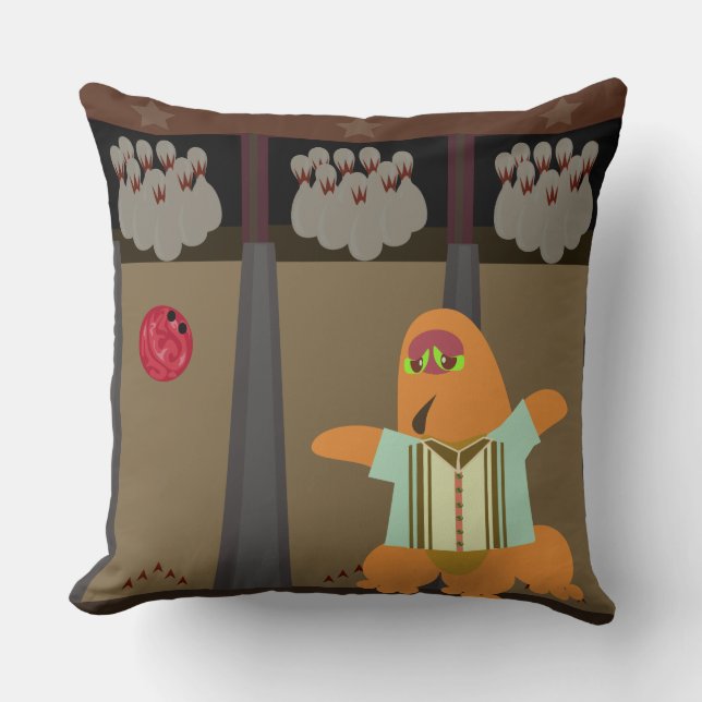 Bowling Monster Time Fun Cartoon Art Design Cushion (Front)