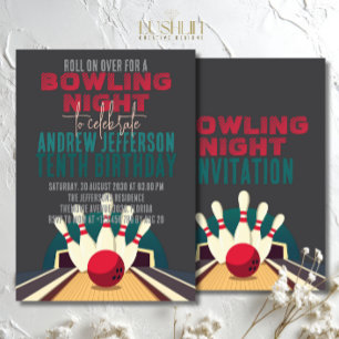 Bowling Movie let’s Roll Birthday Party Cinema Invitation
